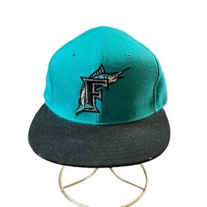 Vintage New Era 59Fifty Florida Marlins Fitted Hat Size 7 Made USA 100% Wool